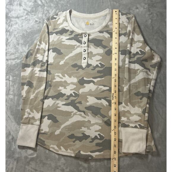 Carhartt Women’s Hayward Camo Long Sleeve Henley Thermal T-Shirt Size XL - Picture 4 of 15